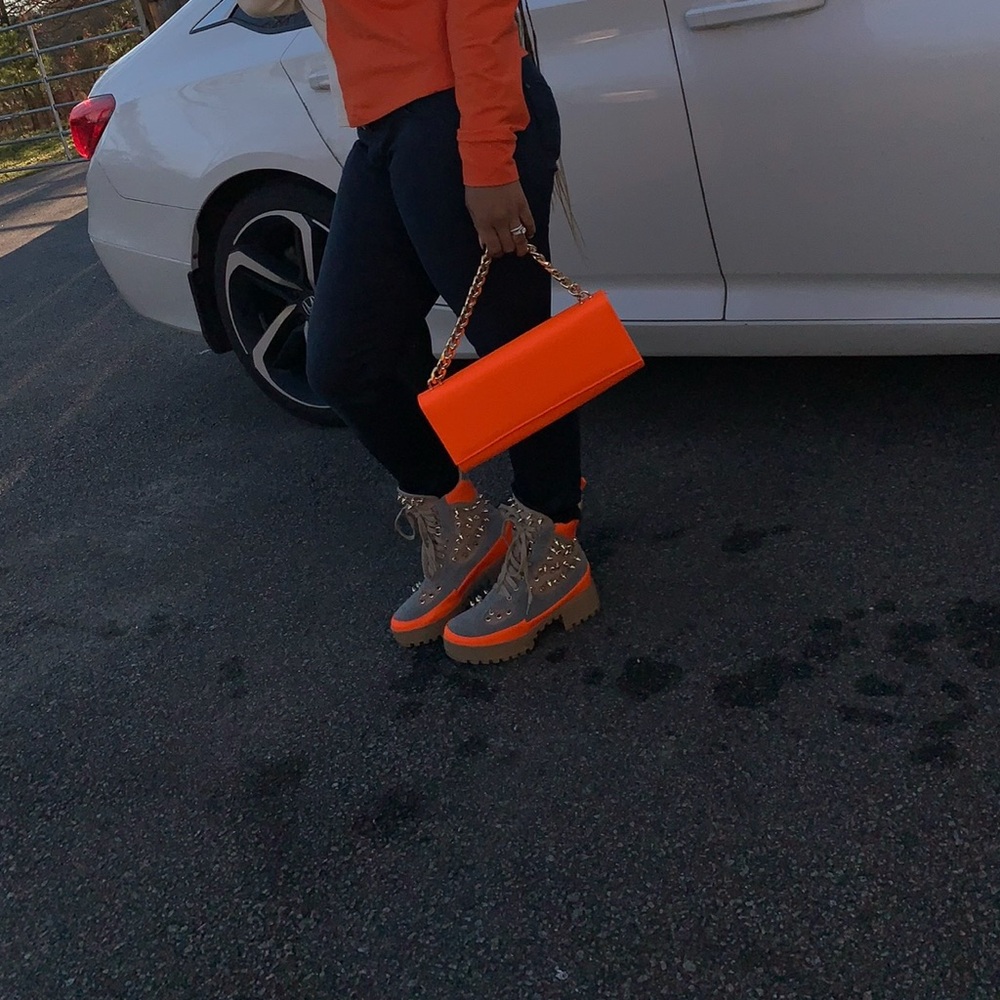 Cape Robbin Orange and Gray Studded Combat Boots - Picture 10 of 10